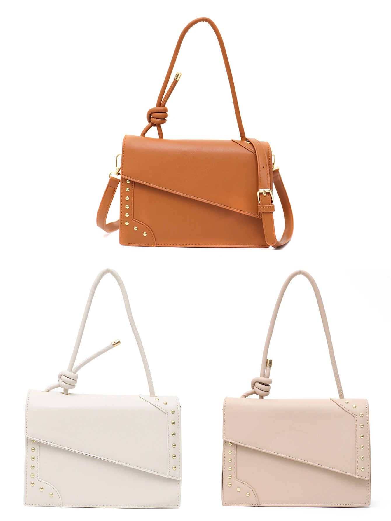 CEZIRA Casual Fashion Rivet Square Shoulder Bags Women PU Vegan Leather Top-handle Handbag Daily Leisure Travel Cross Body Purse