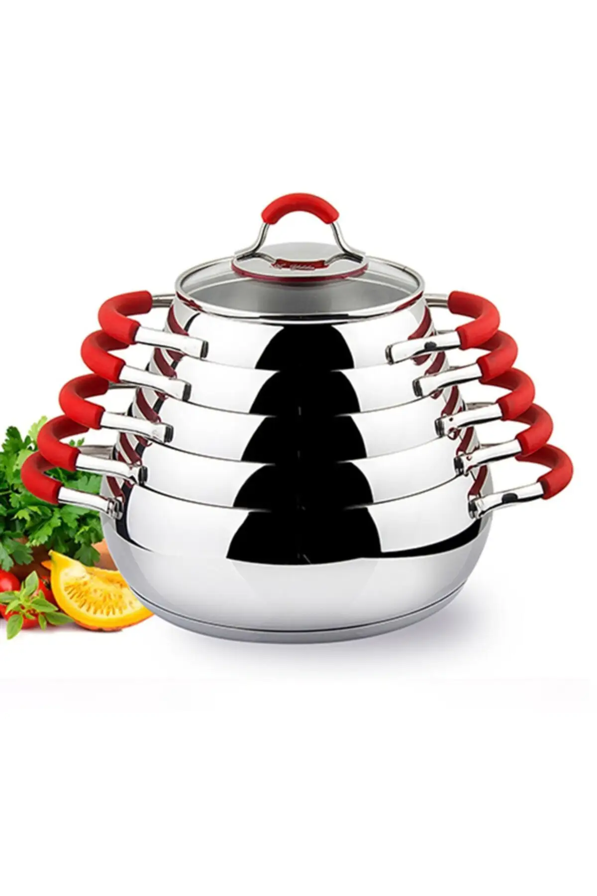 

Olympus Plus Red Stainless Steel 10 Piece Cookware Set