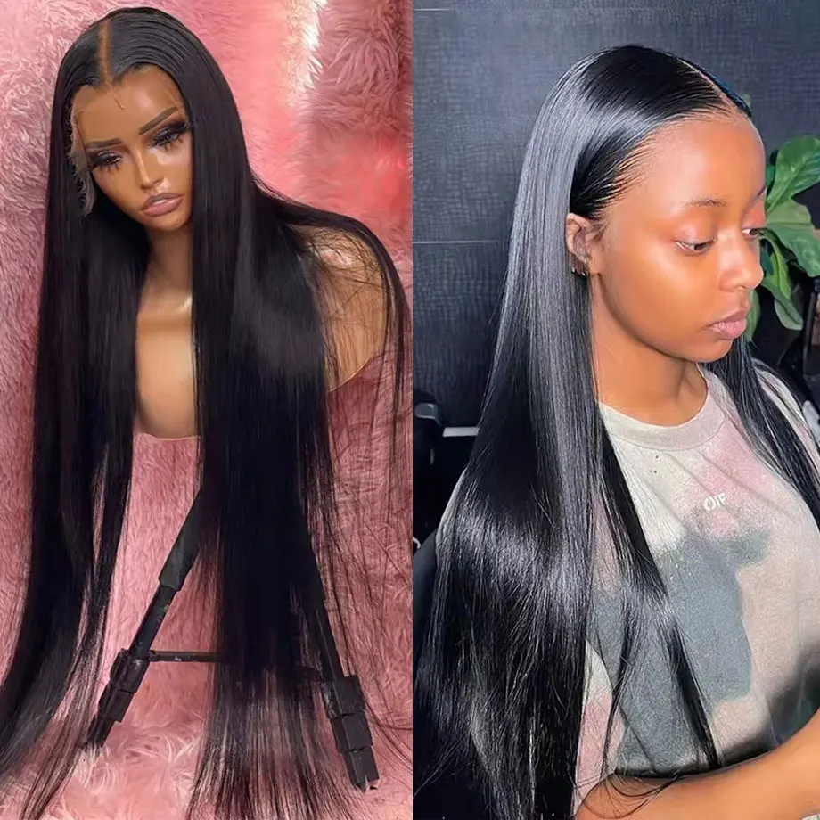 Straight Lace Front Human Hair Wigs For Black Women Long Cheap Natural Brazilian Pre Plucked Hair 28 30 32 Inch T Part Lace Wig