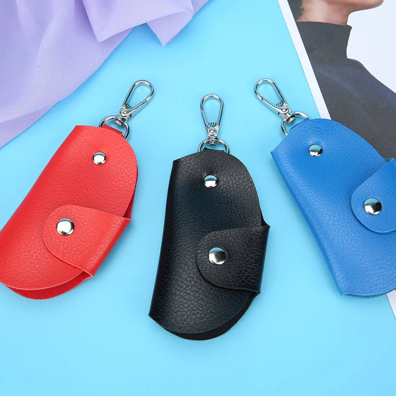 Leather Housekeeper Car Key Holders Women Keychain Key Holder Bag Case Portable Wallet Cover Simple Solid Color Storage Bag
