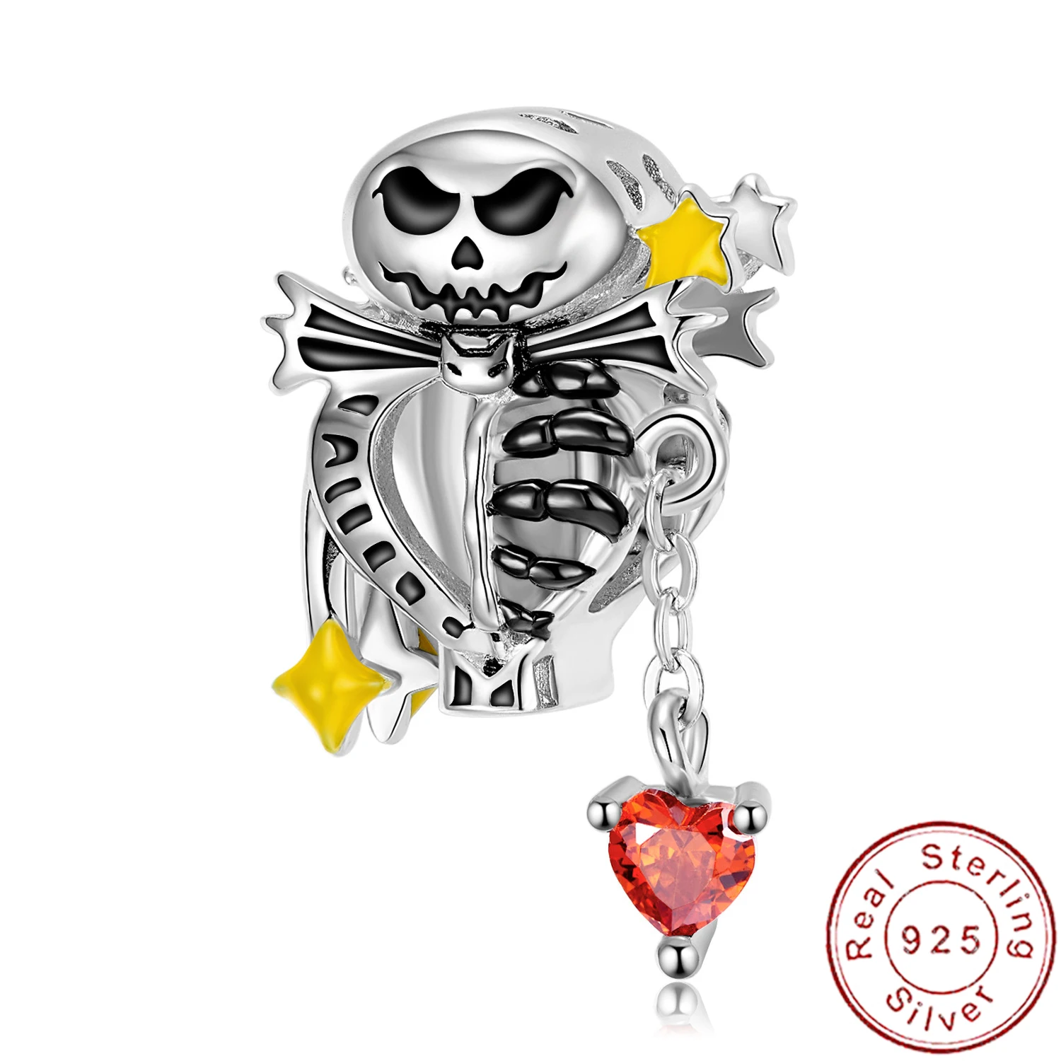 

European S925 Sterling Silver AAA CZ Skull Bone Charm Women Fit Original Bracelet For Women Jewelry