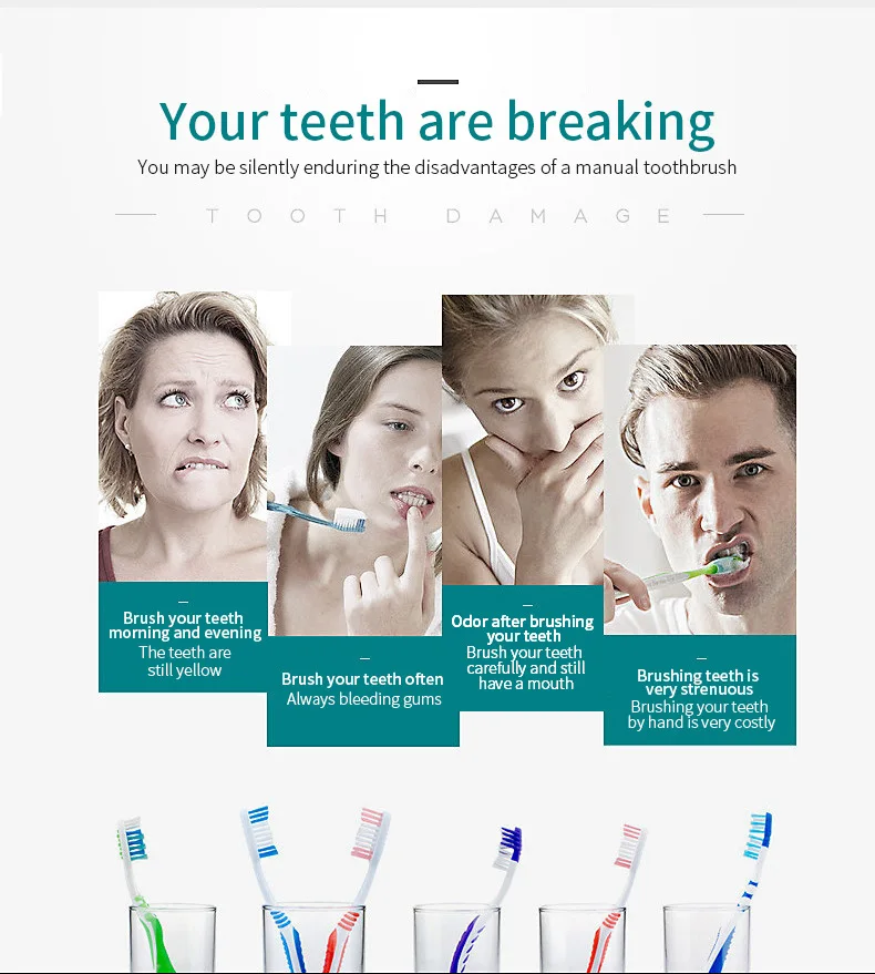 Зубная щетка электрическая ультразвуковая с зарядкой от USB 6 режимов - купить по