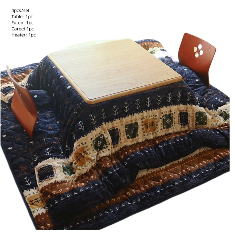 

4pcs Heated Warm Kotatsu Set Table Futon Carpet Heater Japanese Style Furniture Wooden Tea Coffee Table Modern Nordic Design