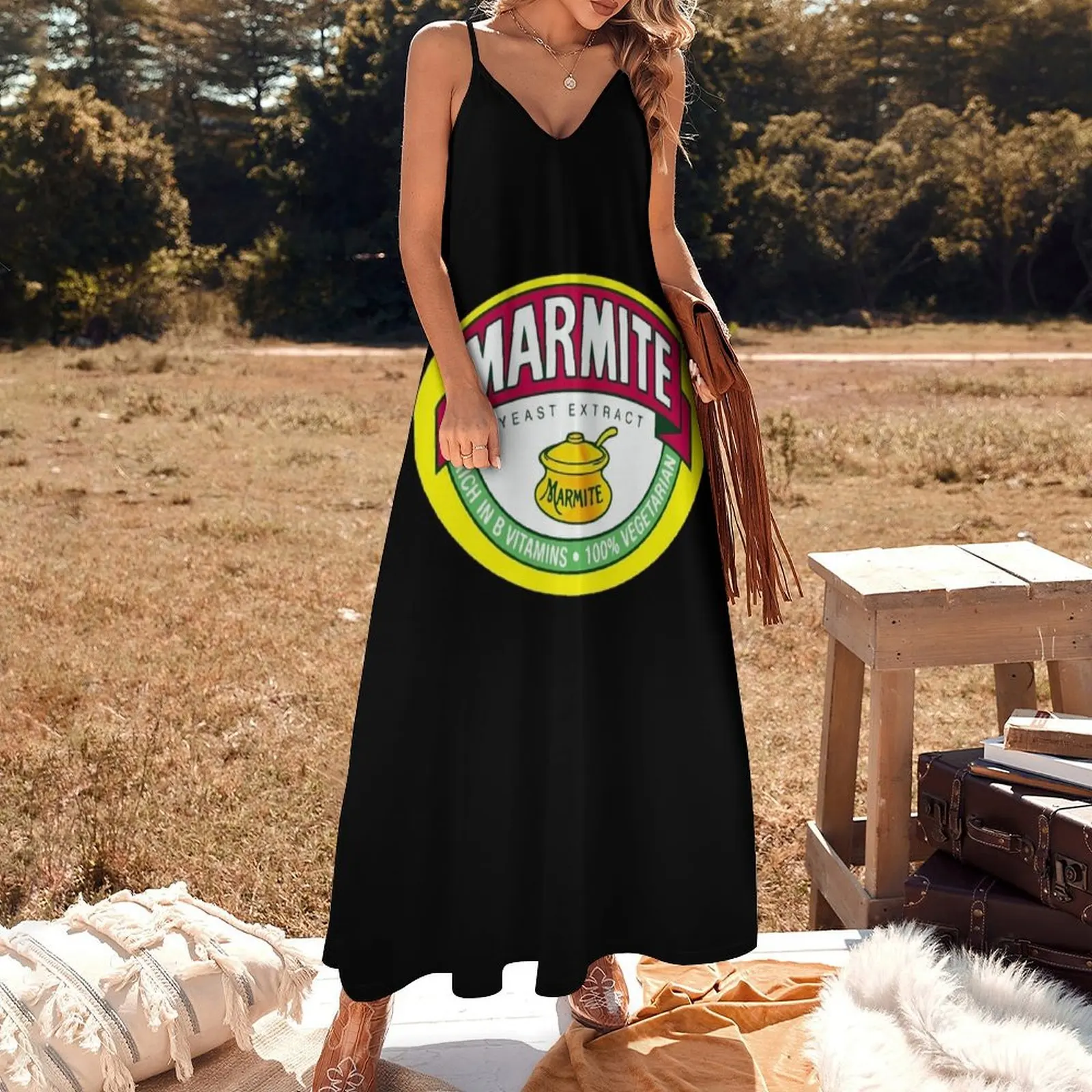 Дрожжи с логотипом Marmite для фанатов длинное платье без рукавов вечернее женская