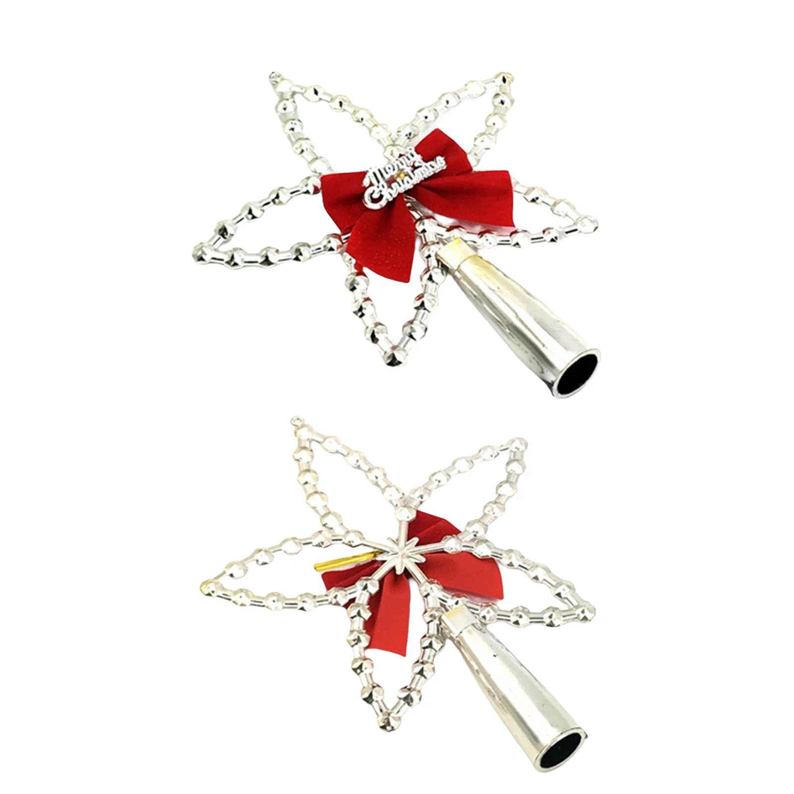 

Christmas Tree Topper Star Hollow Star Shape Treetop Ornament with Bow Knot Festival Party Ornament