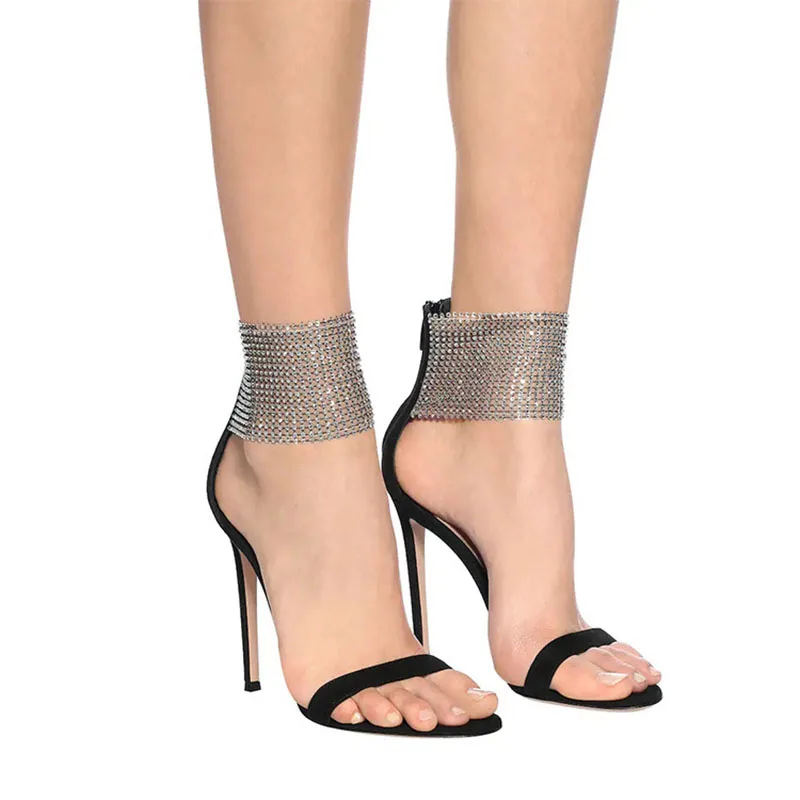 

Sexy Women High Heel Sandals Ankle-wrap Rhinestones Stilettos 2022 Summer Female Wedding Party Shoes Size 43 sandalias de mujer