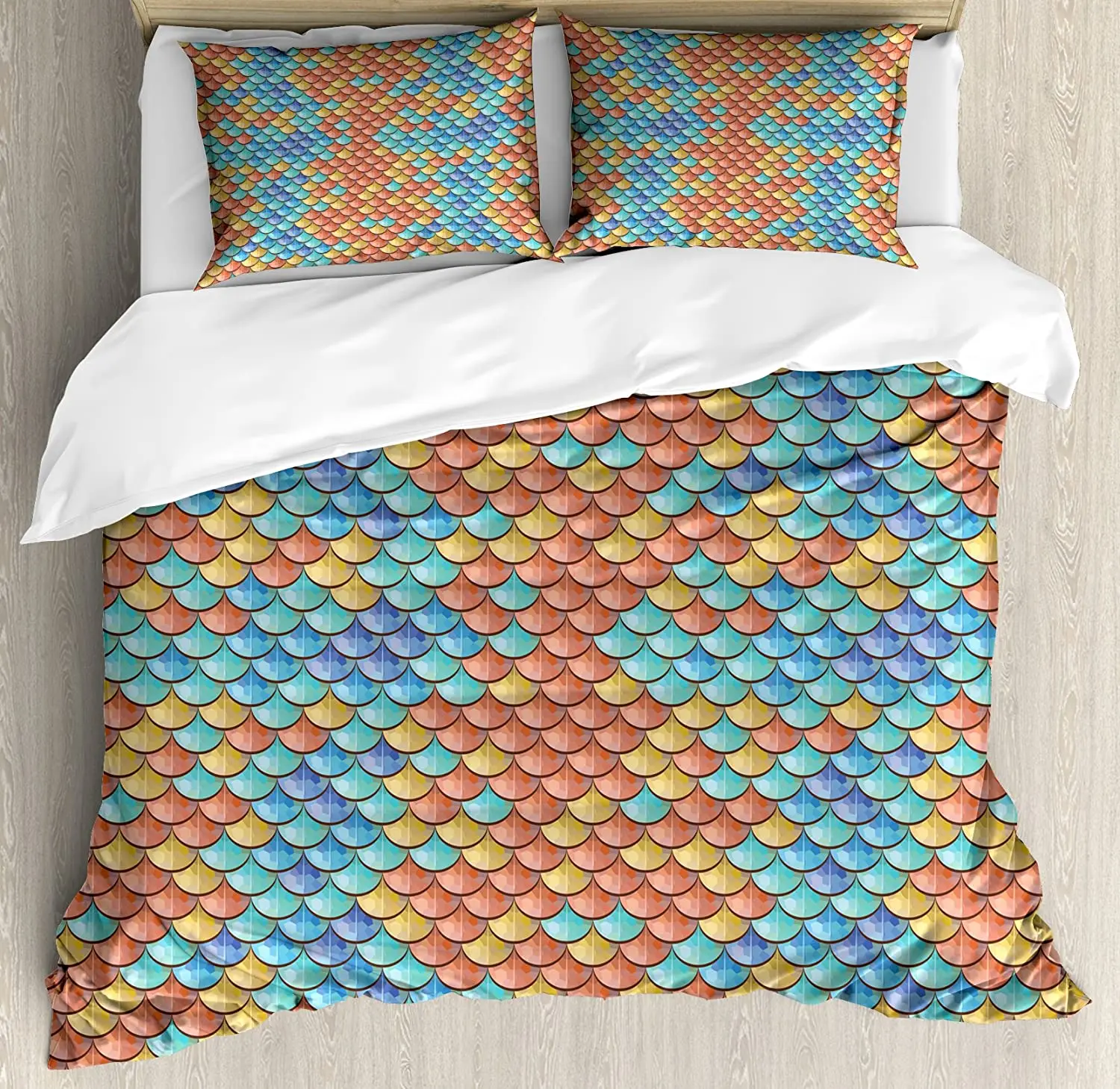

Fish Bedding Set For Bedroom Bed Home Maritime Animal Scales Pattern Abstract Geometric Ha Duvet Cover Quilt Cover Pillowcase