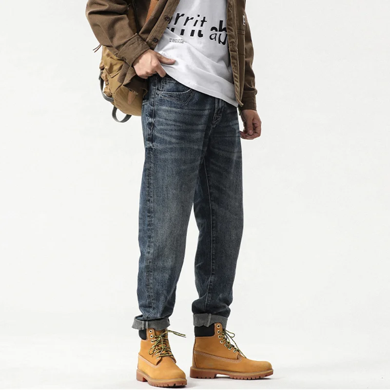 Streetwear Men 2022 New Pattern Vintage Recreational Blue Men's Jeans Loose Straight Cylinder Leg Trousers Autumn Female Trend