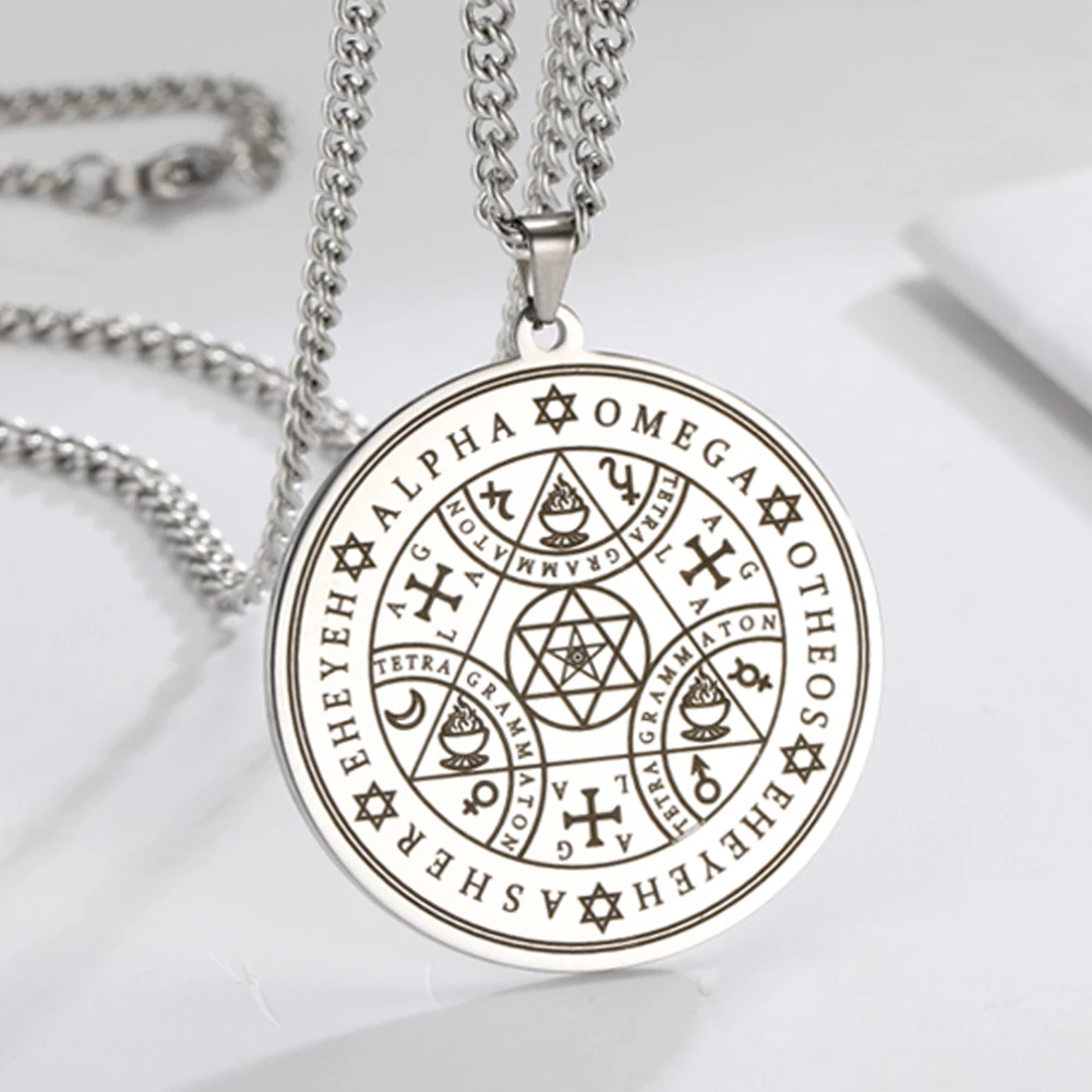 Фото Dawapara Tetragrammaton Amulet Подвеска Ожерелье Enochian Angel волшебный амулет, Альфа и Омега, AGLA колье с талисманом №1