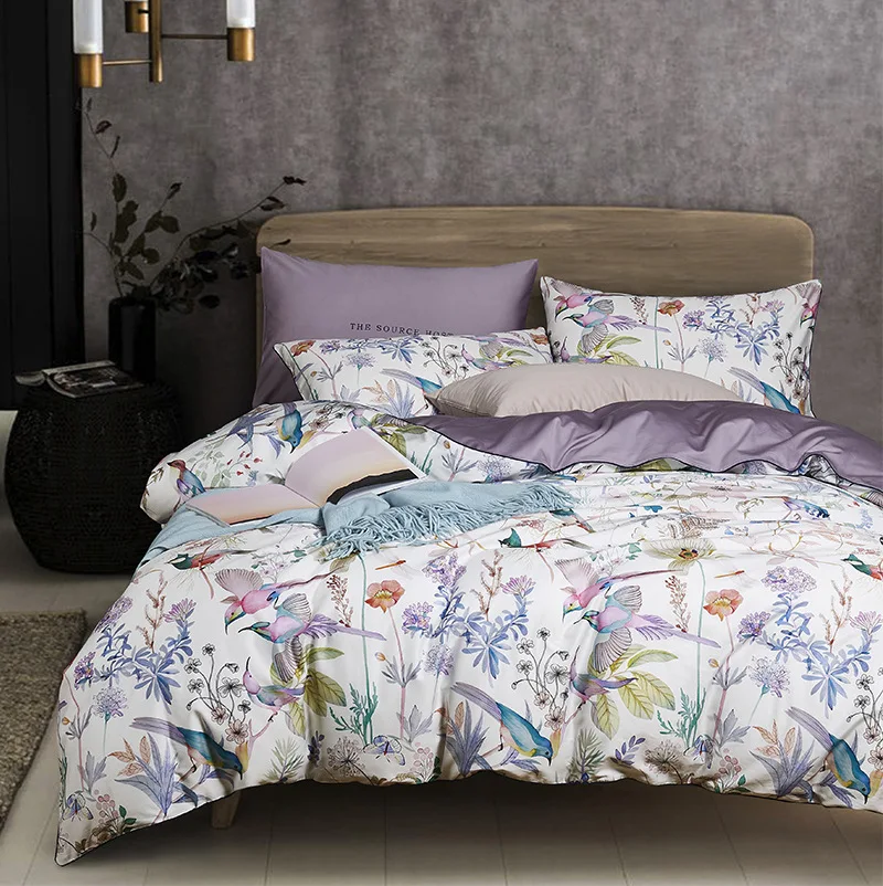 

Luxurious American 60-piece Satin Printed Long-staple Cotton Four-piece Cotton Quilt Cover Flower and Bird Cotton Bed Linen