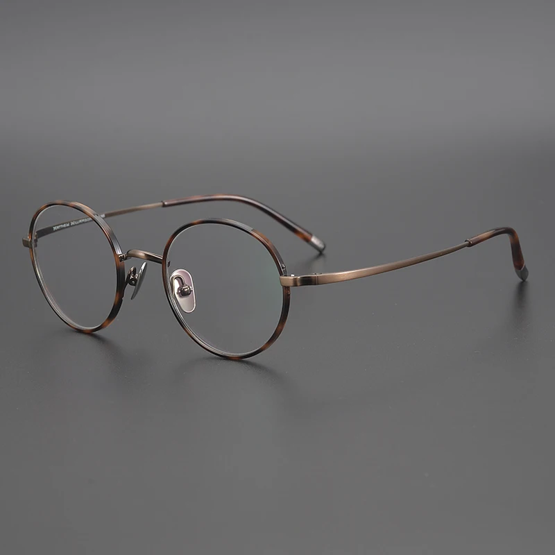 Zerosun Small Round Titanium Eyeglasses Frame Male Women Bronze Myopia Glasses Men Anti Blue Light Spectacles Prescription