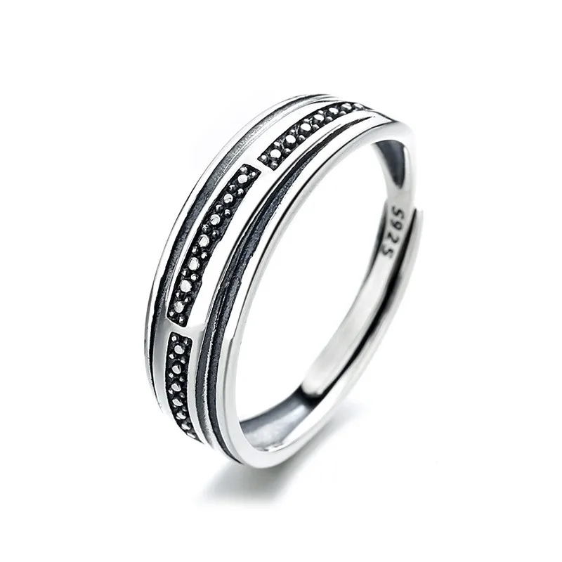 

284FJ ZFSILVER Silver 925 Fashion Trendy Adjustable Fresh RetroGeometric Baroque Point Ring For Girl Women Wedding Jewelry Gifts