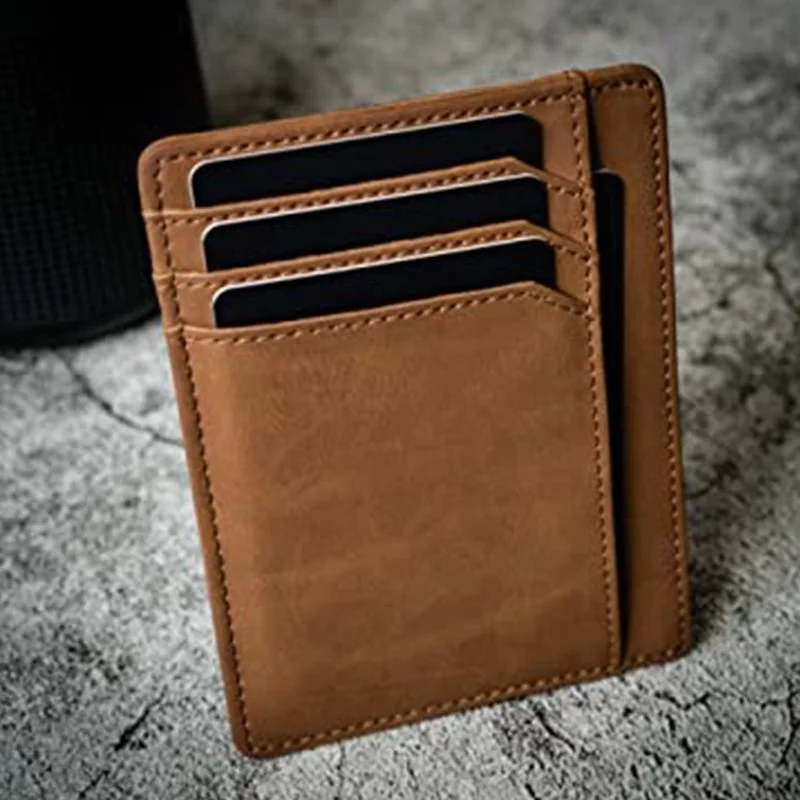 Tiktok Card Holder Retro Crazy Horse Leather RFID Card Holder Zipper Coin Purse Multi-card Cowhide Business Card Holder