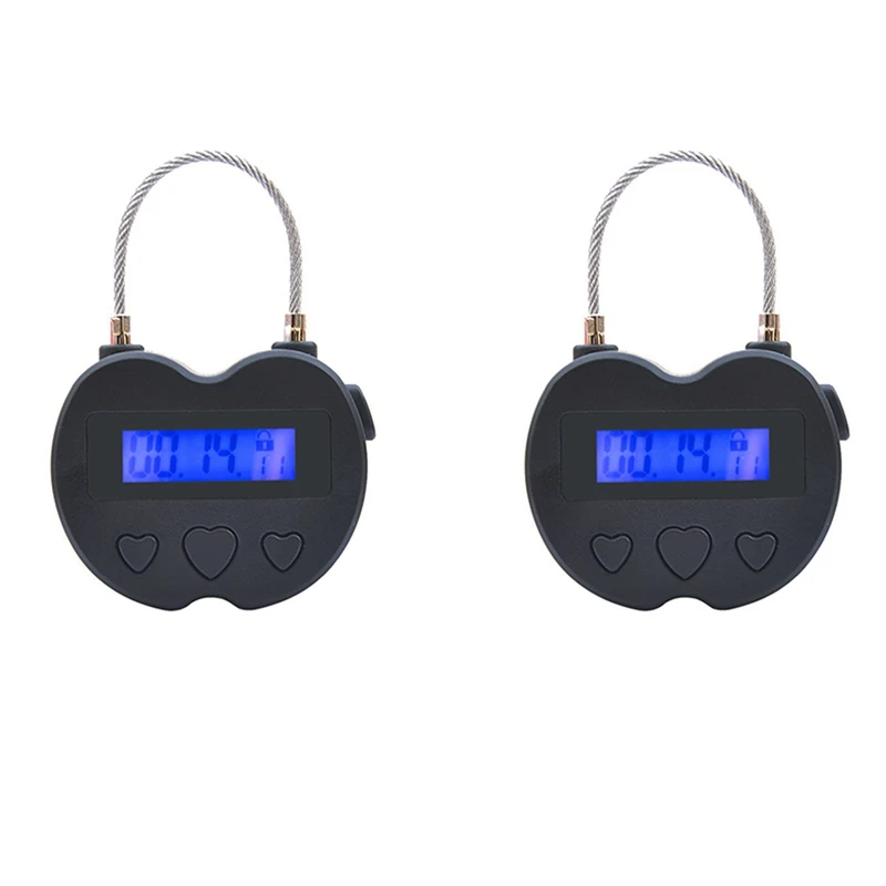 

2X Smart Time Lock LCD Display Time Lock USB Rechargeable Temporary Timer Padlock Travel Electronic Timer Black