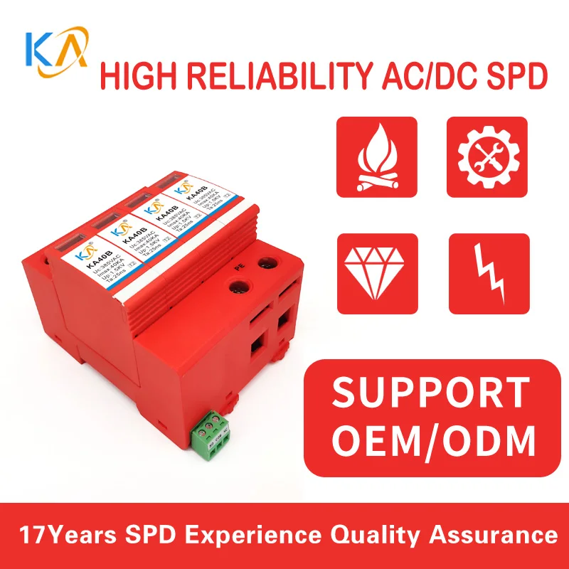 Трехфазное устройство защиты от вспышки переменного тока Ka40b4, модуль класса C 40 кА, трехфазный 380 В Трехфазное устройство защиты от вспышки переменного тока Ka40b4, модуль класса C 40 кА, трехфазный 380 В