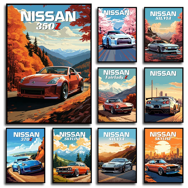 Японский Nissan Skyline R34 автомобильный Пейзаж Плакат и принты на холсте картина стену