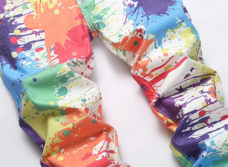 New Street Men's Jeans Digital Printing Cotton Slim Fit Pants Fashion Mid Waist Casual Straight Leg Men's Pants