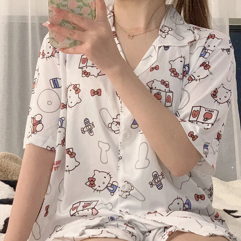 Пижама Kawaii Sanrioed из аниме Hello Kitty 2 предмета шорты с коротким рукавом можно носить