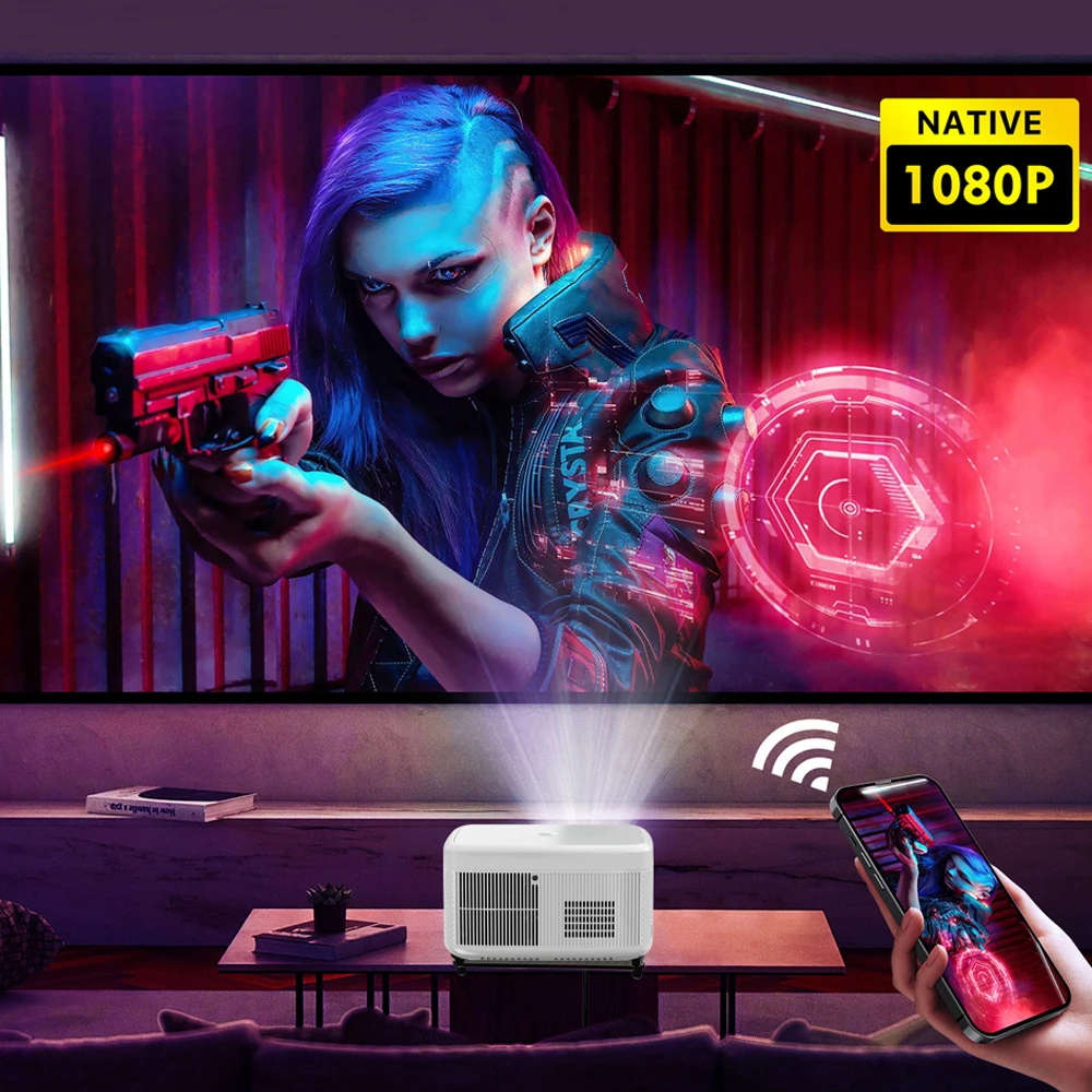 Вивисайн К6 Андроид 9.0 Портативный проектор Full HD 1080P с цифровой фокусировкой, LED-подсветкой, Wi-Fi, домашний кинотеатр и видеопроектор