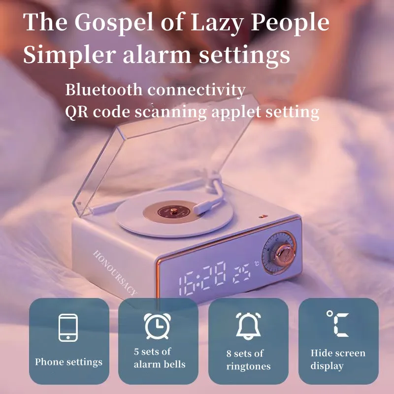 

Bluetooth-Колонка в стиле ретро с будильником, портативная беспроводная стерео-Колонка 360 с сабвуфером, Высококачественная подарочная винилова...