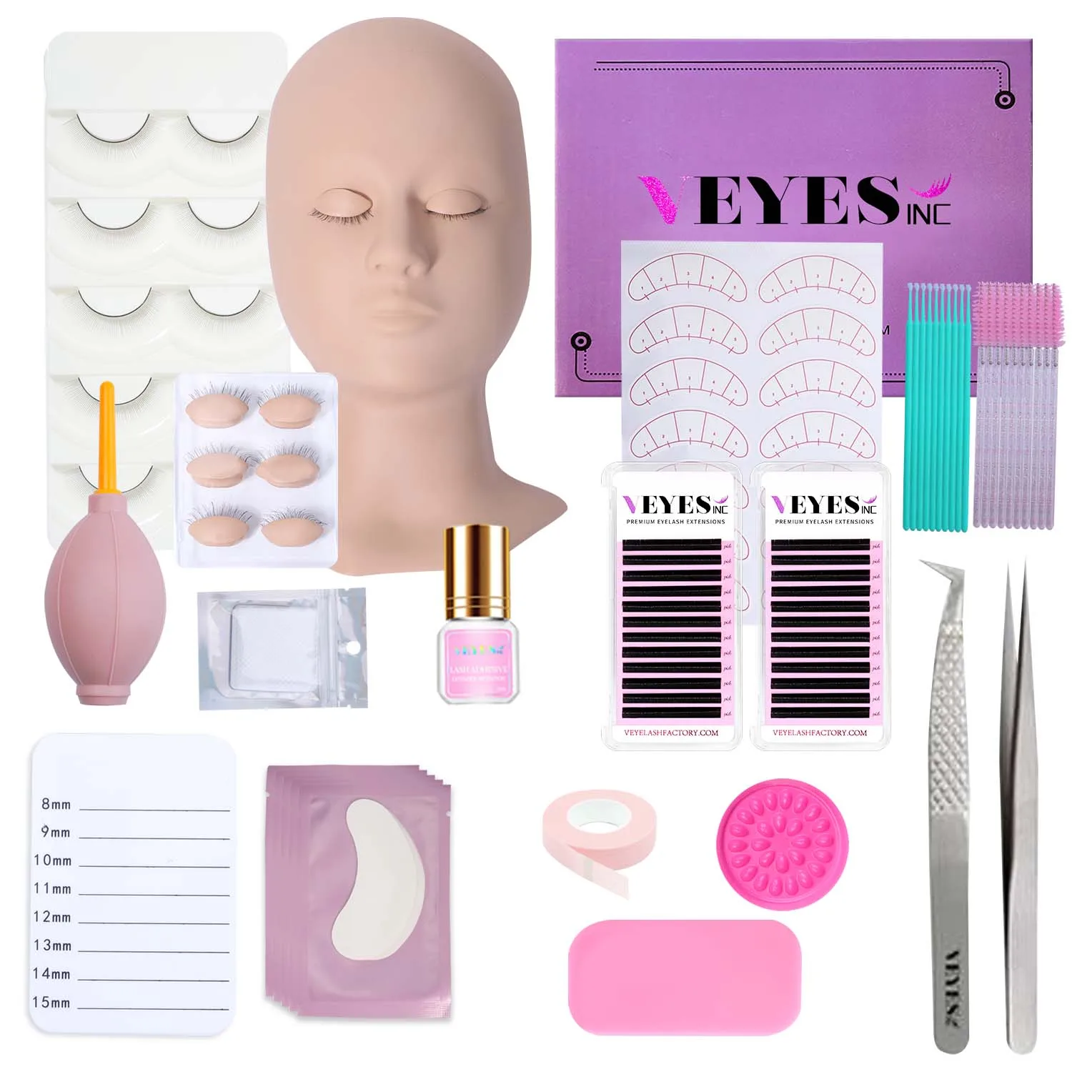 Veyelash Eyelash Extension Kit Practice Model Mannequin Head of Reusable Eyelids Eyelash Adhesive Classic Lash Kit Makeup Tools