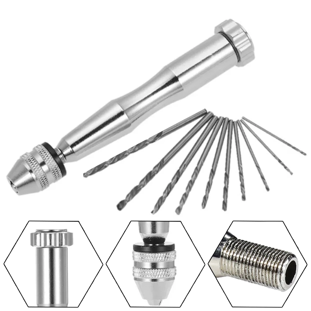 

1*Hand Drill+10 × Drill Bits Hand Drill Manual Drill Chuck 0.3-3.5mm Mini Micro Drill With 10 Drill Bits For Wood Plastic Rubber