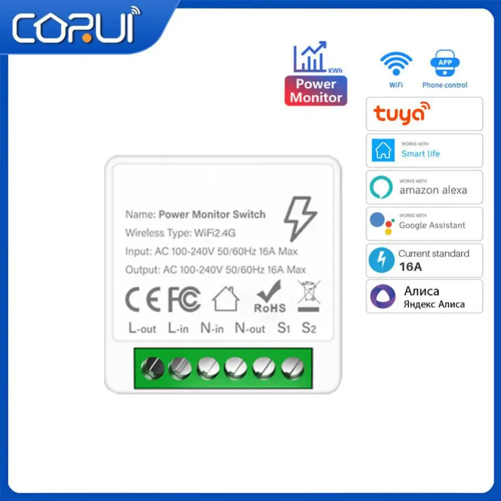 

Умный модуль переключателя CORUI с поддержкой Wi-Fi, 10 А/16 А