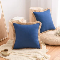 inyahome linen throw pillow case cushion covers with linen tassels trimmed with zipper soft cozy square bedroom decorative blue