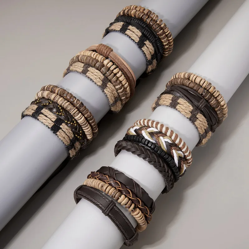 

Punk Bracelet Set for Men Women Leather Rope Handmade Woven Jewelry Charm Party Daily Couple Wrap Wrist Bangle Cool Gift Pulsera