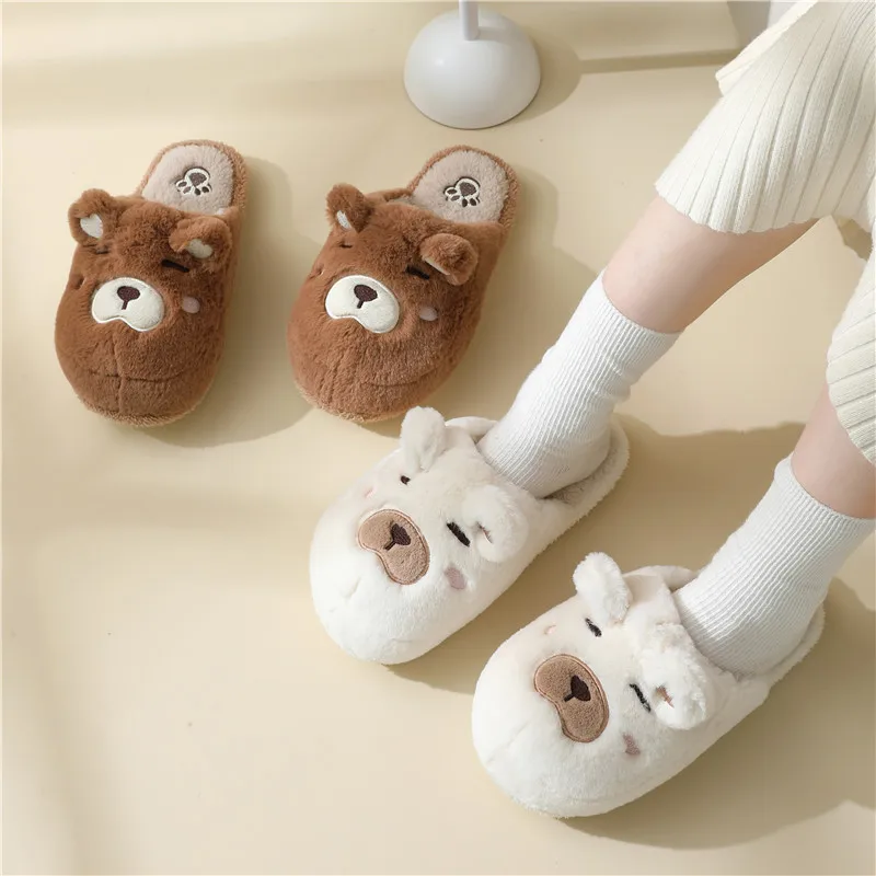 

Тапки зимние с симпатичным медведем, хлопок, Нескользящие, теплые, плюшевые, толстая подошва, домашние, повседневные, для пар, Мультяшные лягушки