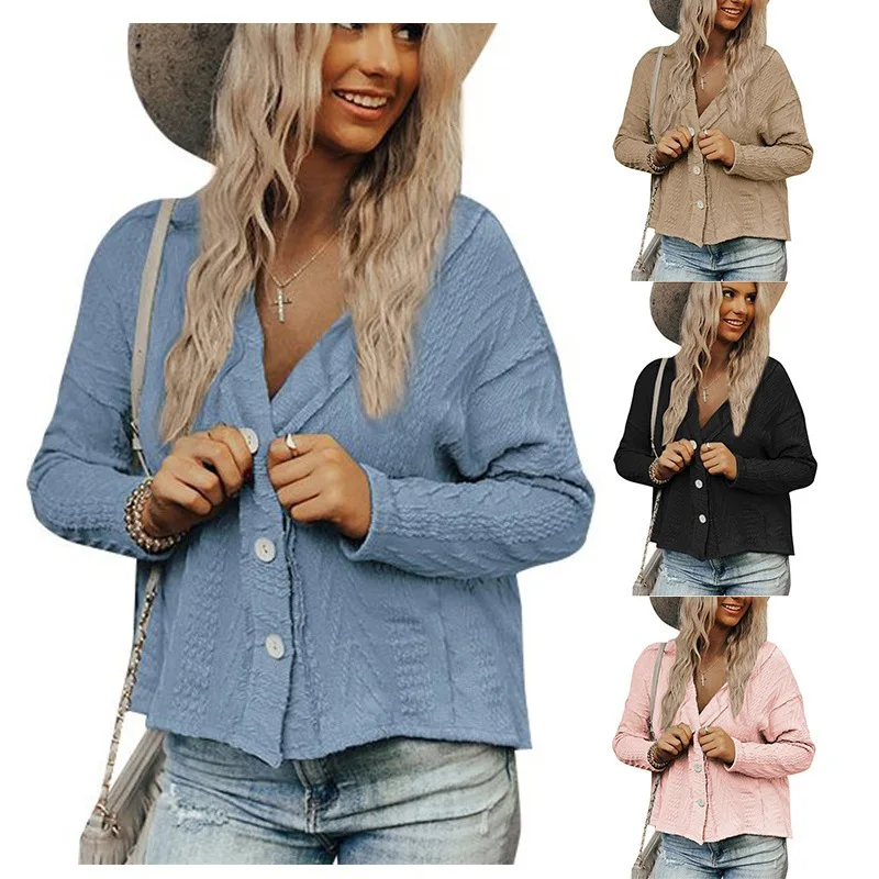 

Women's European and American Hoodie Button Harajuku Solid Color Cardigan Fashion Autumn Long Sleeve Loose Jacket