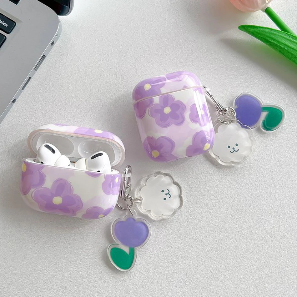 

For Airpods Pro Case airpods 2 Earphone case cute bear flower fashion keychain Soft Shell Case for Apple Airpod 3 Cover