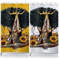 Black Woman With Crown Praying Sunflowers Tatoo Girl Afrocentric Shower Curtains Bathroom Decor Housewarming Gift Idea