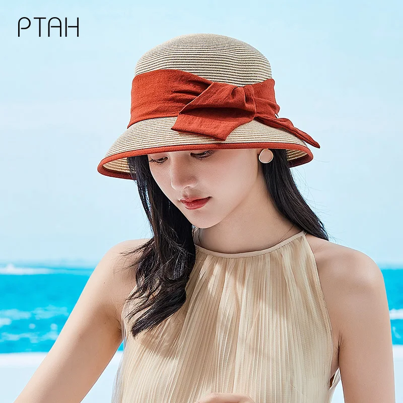 

Модные женские шляпы от солнца [PTAH], летние солнцезащитные складные соломенные шляпы UPF 50 +, воздухопроницаемые удобные козырьки от поломки
