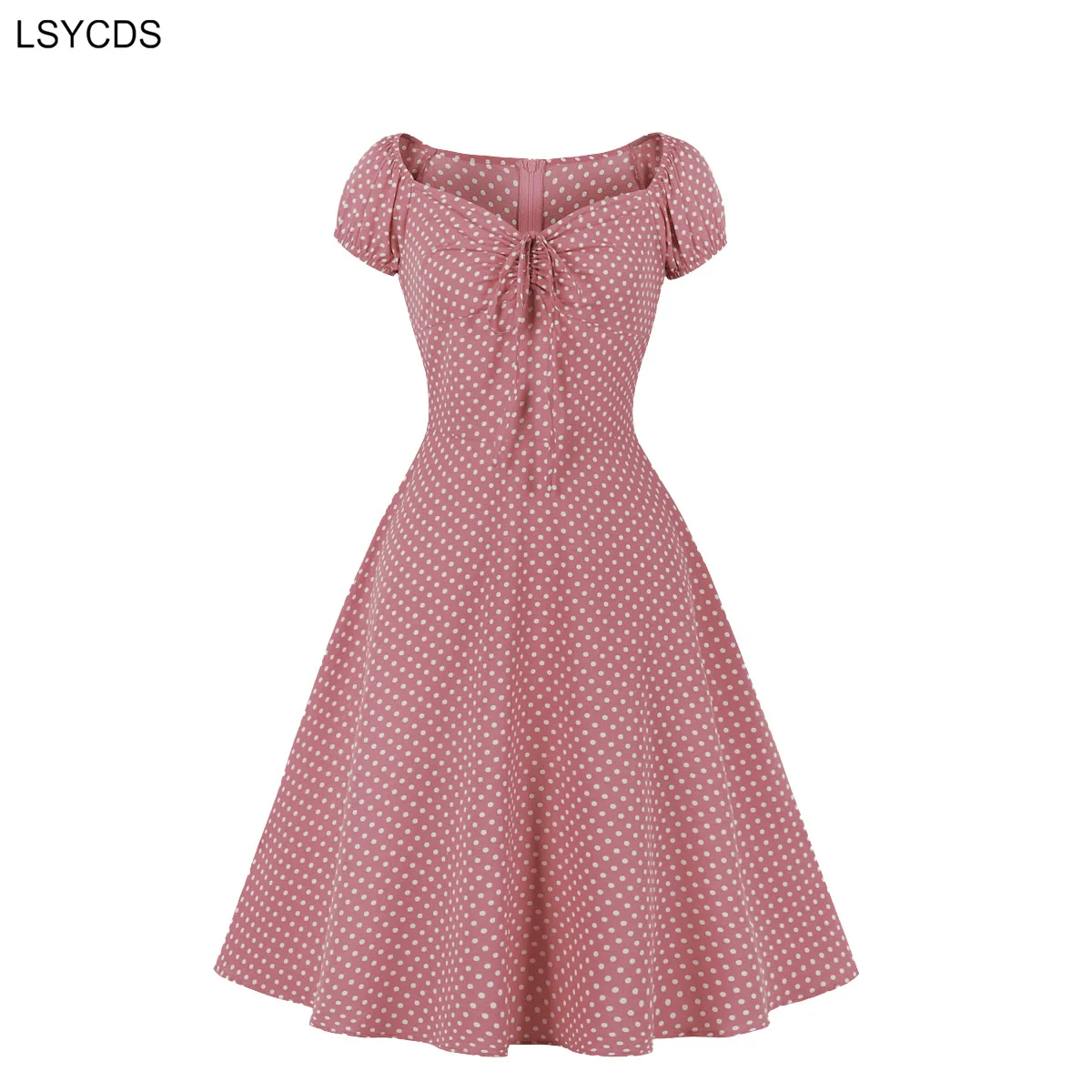 LSYCDS винтажное женское летнее платье с галстуком в горошек 2024 модное повседневное