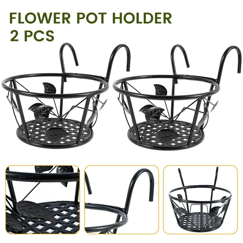 

2 Pieces Hanging Railing Planters Metal Flower Pot Holder Iron Potted Plant Rack Fence Pot Stand Vintage Art Hanging Basket for