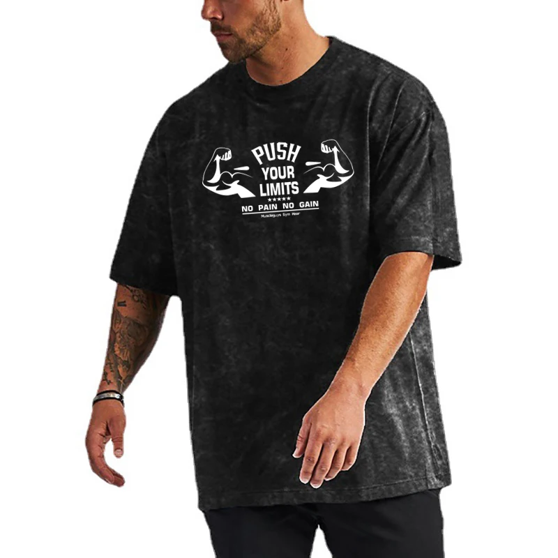 

Factory Direct Sale Men's Retro Oversized Loose Summer Brand Washed Printed O-neck Black Short-sleeved T-shirt