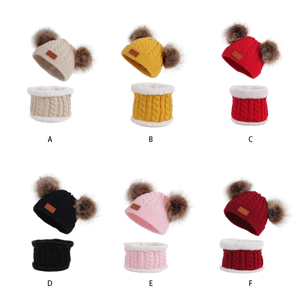 

Детская осенне-зимняя шапка, шарф, детская трикотажная шапка, милая детская шапка с двумя помпонами
