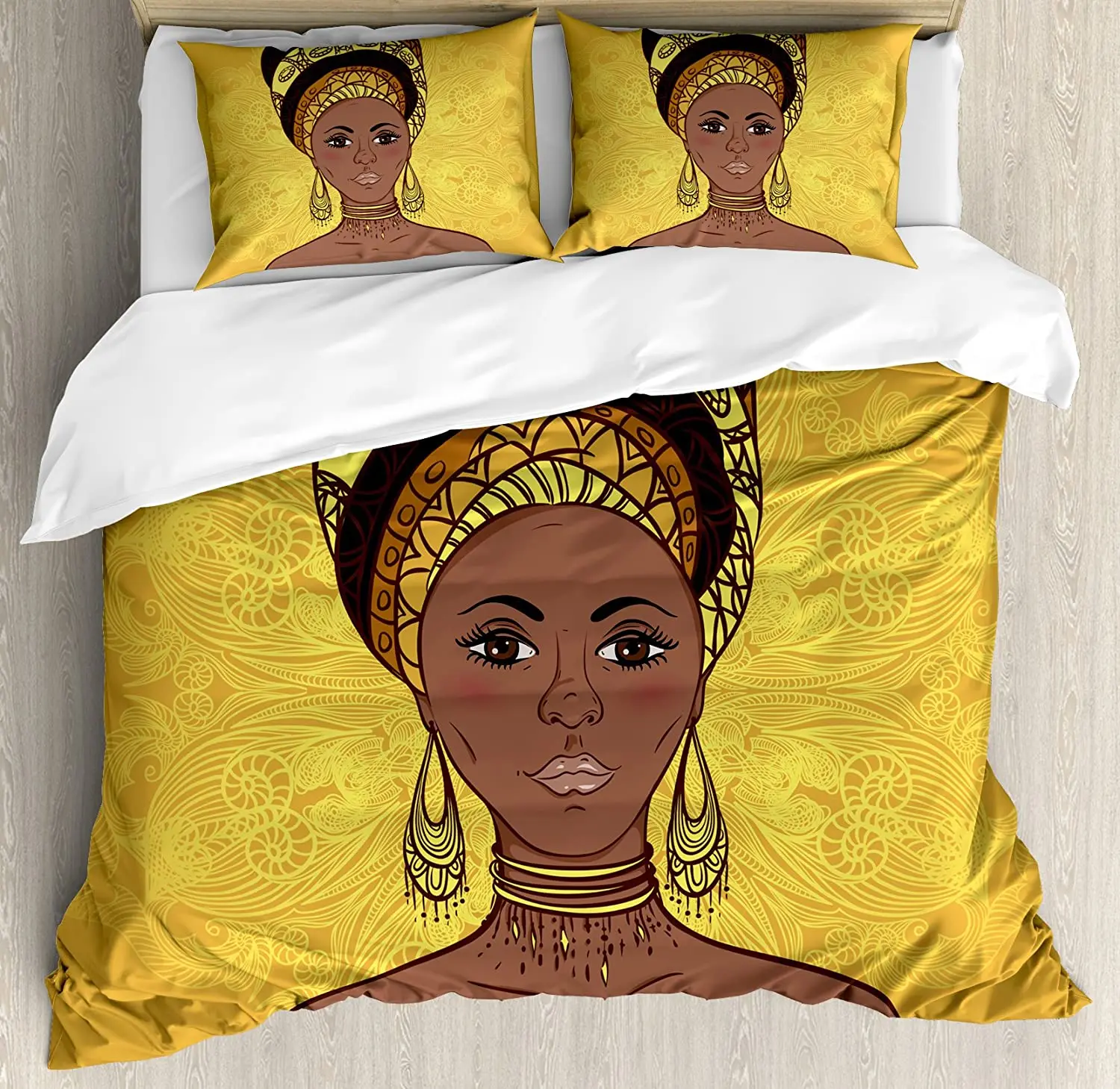 

African Woman Bedding Set For Bedroom Bed Home Tribal Woman Portrait in Turban Ornate Mand Duvet Cover Quilt Cover Pillowcase