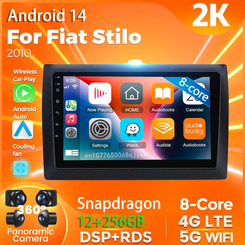 Автомагнитола Carplay для Fiat Stilo 2010 Android 14 мультимедийный проигрыватель 4G + WIFI
