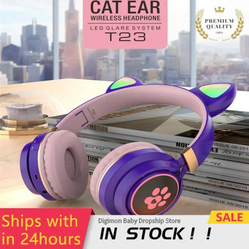 

Беспроводные наушники с микрофоном, со светодиодный светильник кой и кошачьими ушками