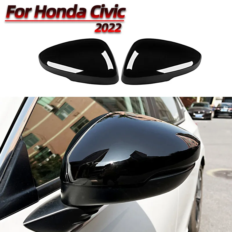 

2pcs For Honda Civic 11th Gen 2022 Outer Rearview Mirror Cover Carbon Fiber Highlight Black Mirror Housing Cap Car Accessories