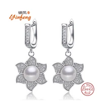 meibapjluxury europea flower 925 sterling silver earrings for women high quality natural pearl jewelry 4 colors stud earrings