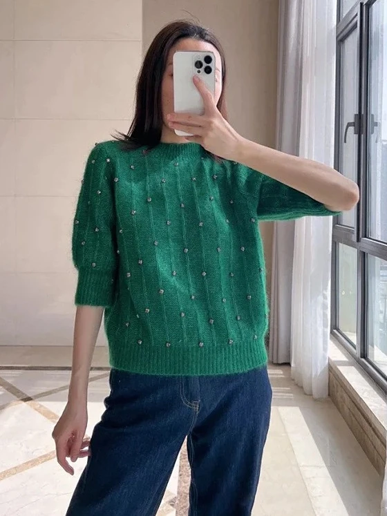 

Новинка лета 2023, вязаный пуловер из мохера и шерсти, женский свитер