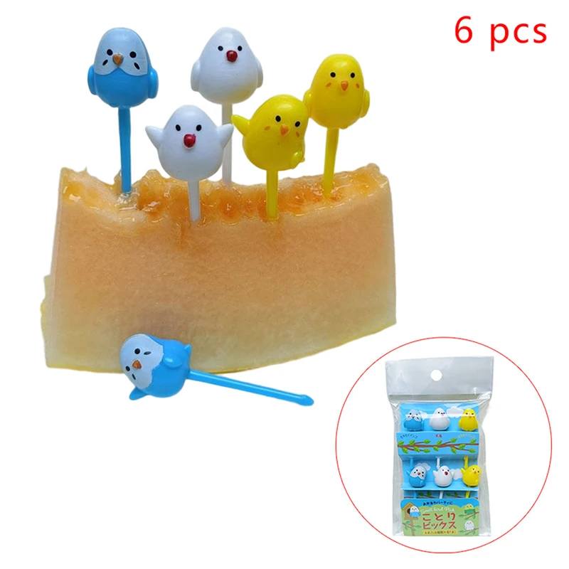 

6Pcs Cute Mini Chick Cartoon Food Picks Children Snack Cake Dessert Food Fruit Forks Lunch Bento Accessories Party Decor