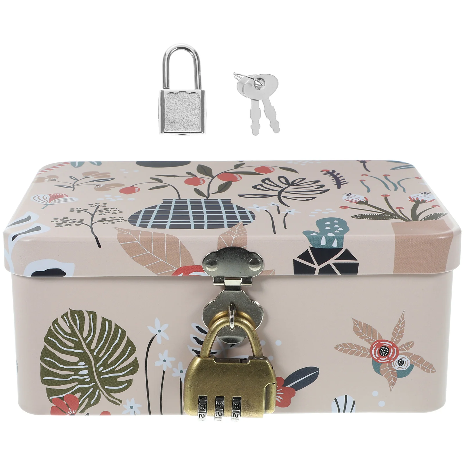 

Metal Can Storage Box Lock Child Containers Cookie Tin Lid Tinplate Case Recipe