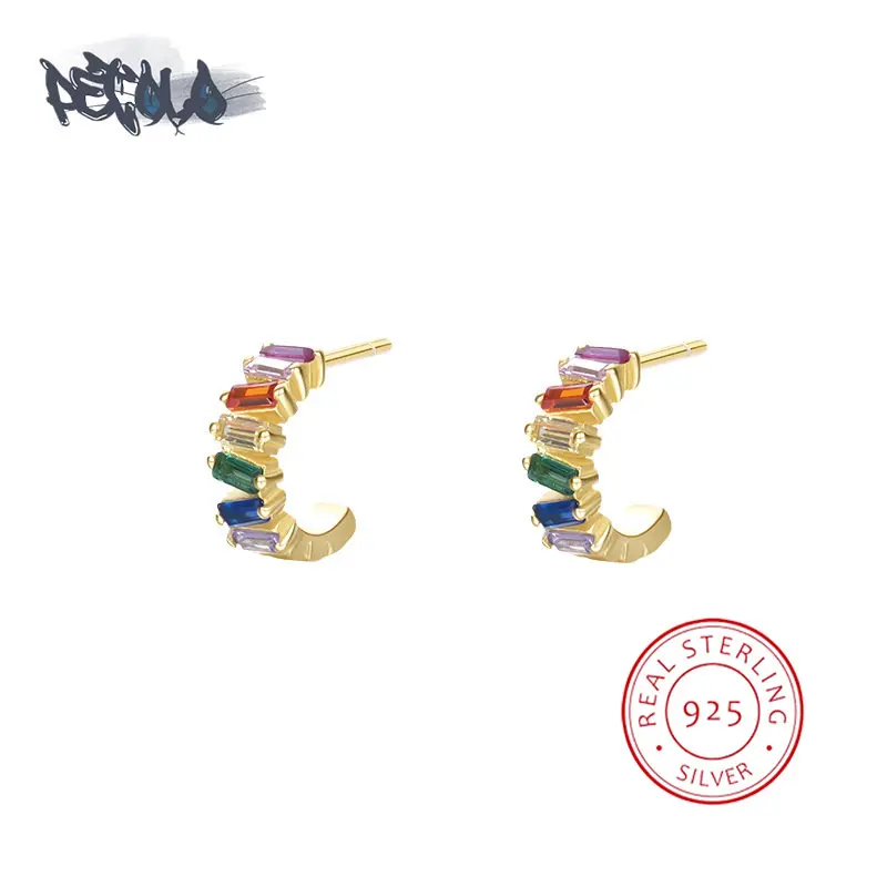 

Серьги женские из серебра 100% пробы с разноцветной пряжкой с ромбовидным сияющим камнем