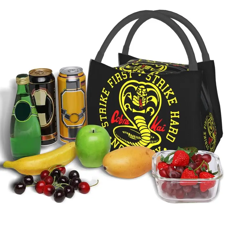 Cobra Kai The Karate Kid Thermal Insulated Lunch Bag Women Strike First Strike Hard 80S Movie Portable Lunch Tote Meal Food Box images - 6