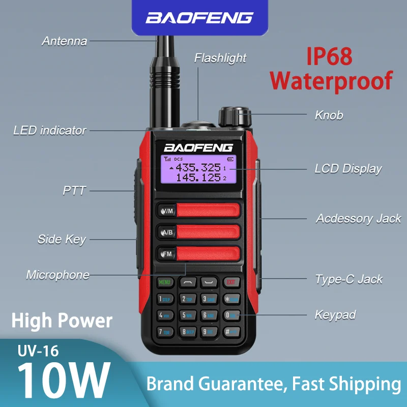 

2022 BAOFENG 10 Вт Профессиональная портативная рация UV-16 высокомощная УКВ УВЧ Двухдиапазонная двухсторонняя радиосвязь приемопередатчик Type-C за...