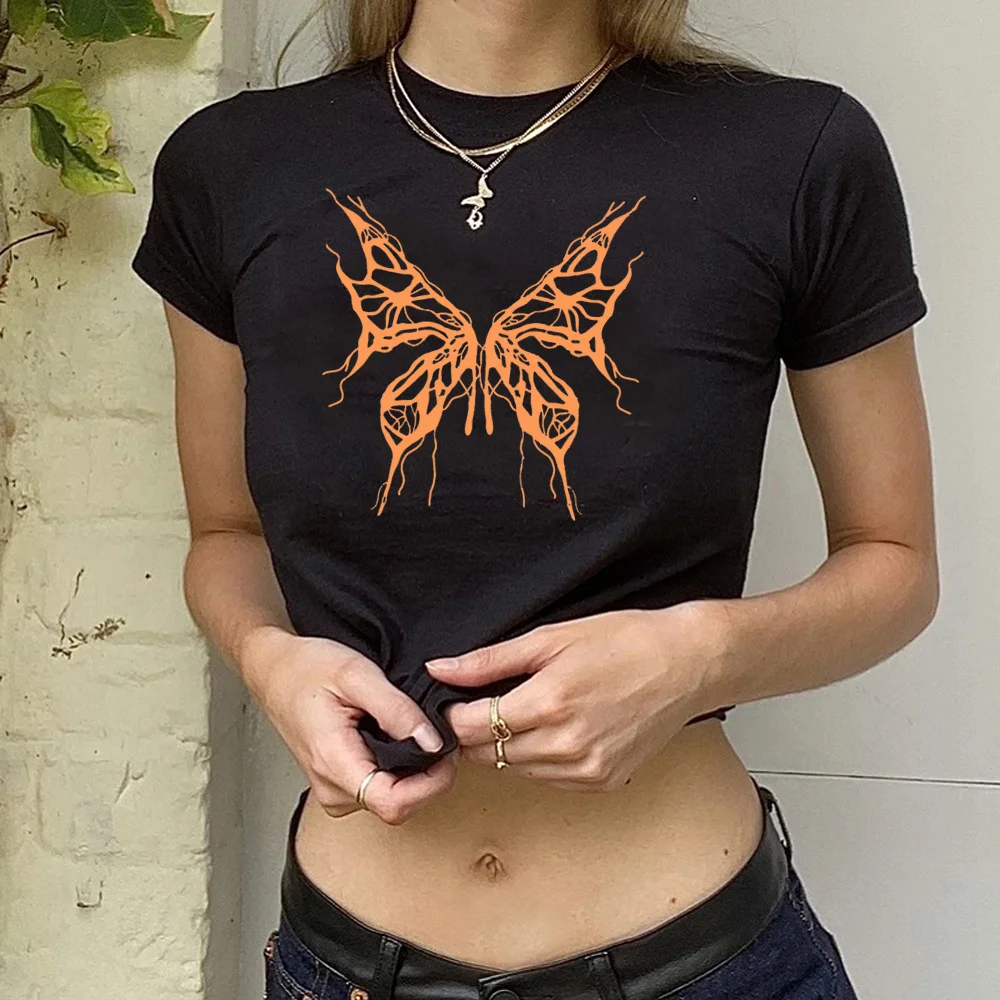 

butterfly Art streetwear fairy grunge aesthetic crop top Woman trashy graphic cute gothic clothing tshirt